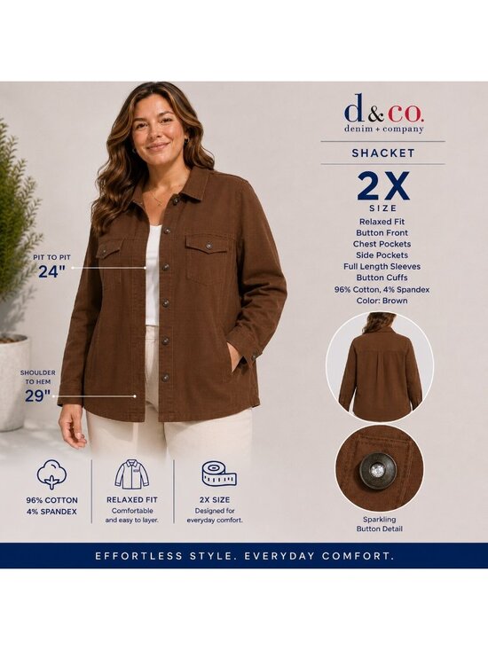 Denim & Co. Jackets & Blazers - Denim & Co. Womens Brown Bling Buttons Chore 4 Pocket Coat Jacket SZ 2X HTF
